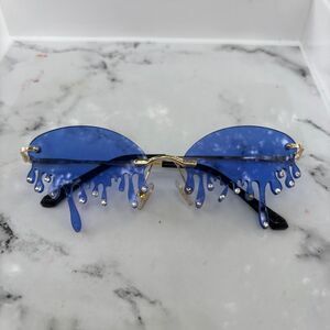 Unisex Blue Rimless Dripping Sunglasses Novelty Drip Drop Sunglasses